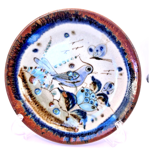 Ken Edwards Plate Trivet Stoneware Handmade Butterfly Bird Mexican Pottery 7.5" - Picture 1 of 4